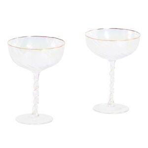 🔥Glitz & Glimmer Iridescent Champagne Coupes with Gold Rim. NEW IN BOX